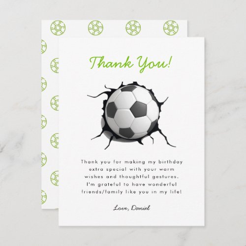 Soccer Football Birthday Thank You Card