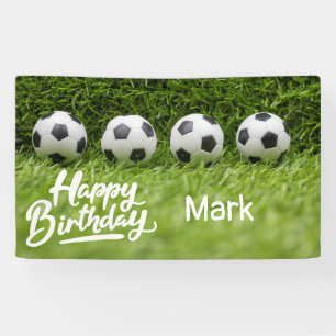 Soccer Football  Birthday with ball on green grass Banner