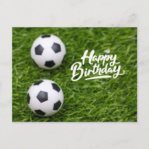 Soccer Football  Birthday with ball on green grass Postcard