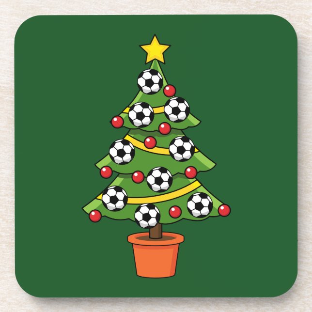 Soccer Football Christmas Tree Beverage Coaster (Front)