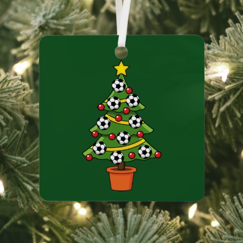 Soccer Football Christmas Tree Metal Ornament