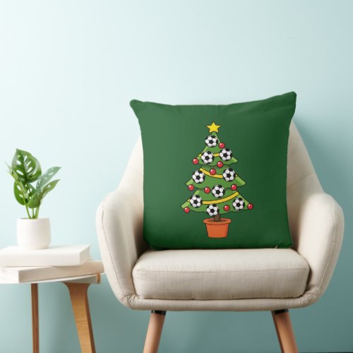 Soccer Football Christmas Tree Throw Pillow