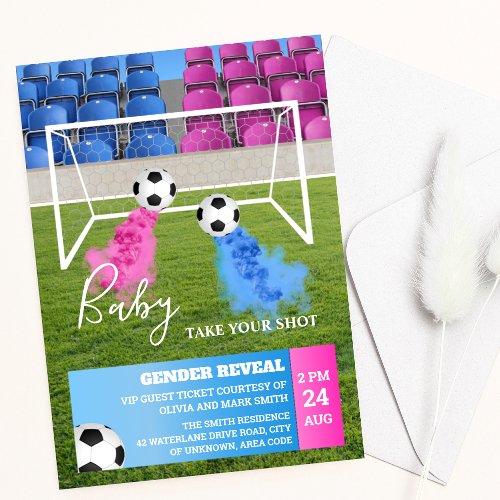 Soccer football gender reveal party invitation 