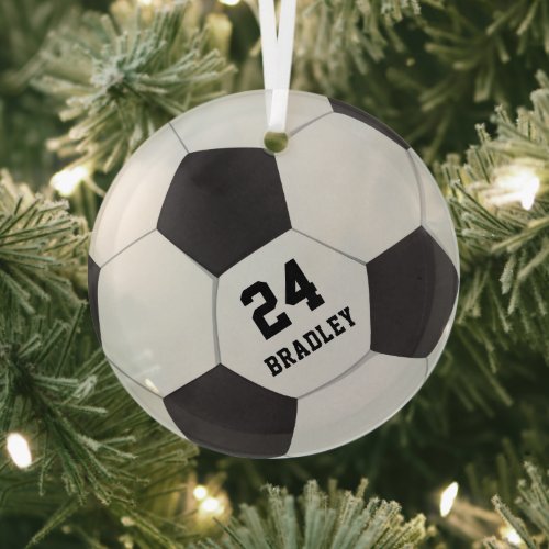 Soccer Football Gift  Name Number Glass Ornament