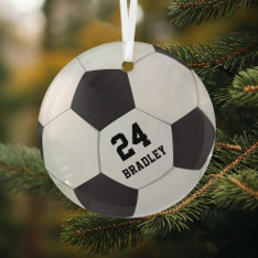 Soccer Football Gift | Name Number Glass Ornament at Zazzle