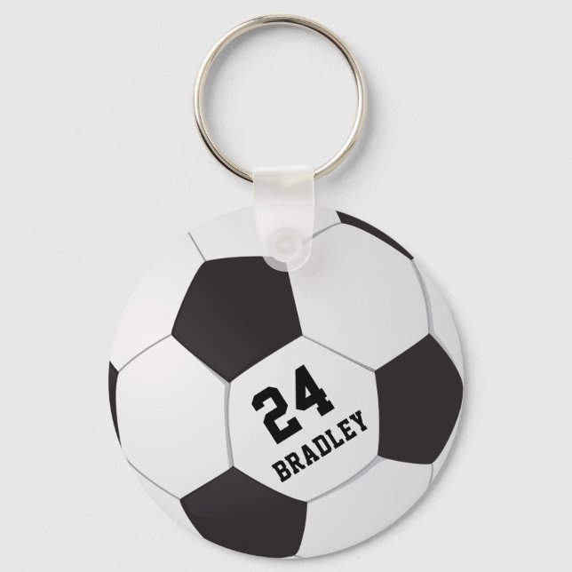 Soccer Football Gift | Personalized Name Number Keychain (Front)