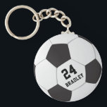 Soccer Football Gift | Personalized Name Number Keychain<br><div class="desc">Affordable soccer gift keychain featuring a soccer ball,  your name and shirt number.</div>