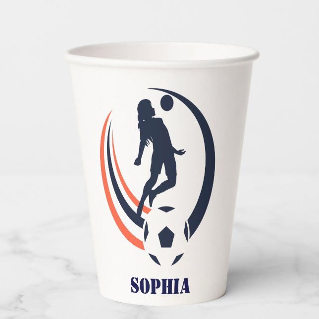 Soccer Football Girl Player Birthday Paper Cups (Front)