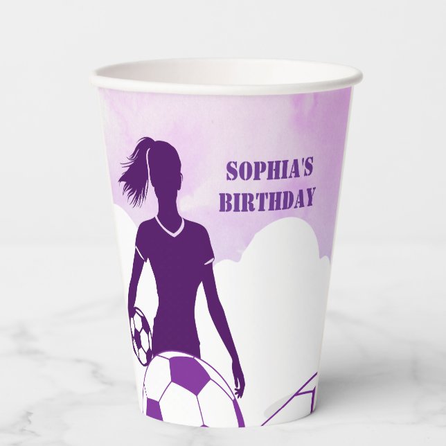 Soccer Football Girl Player Birthday Paper Cups (Front)