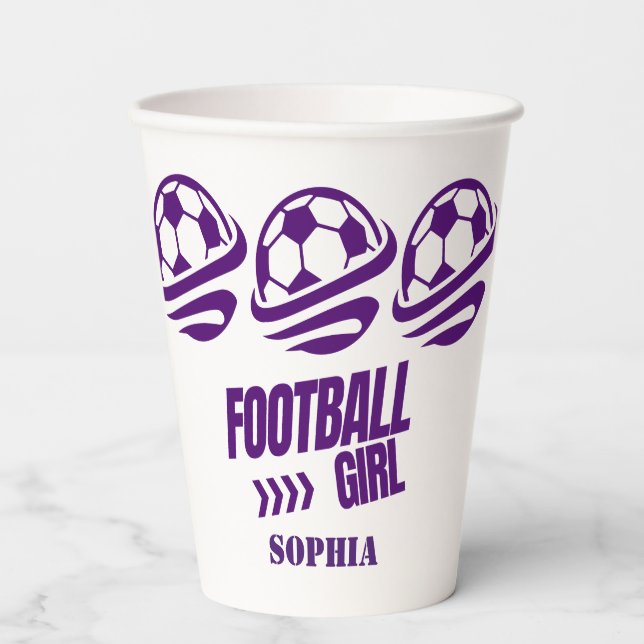 Soccer Football Girl Player Birthday Paper Cups (Front)