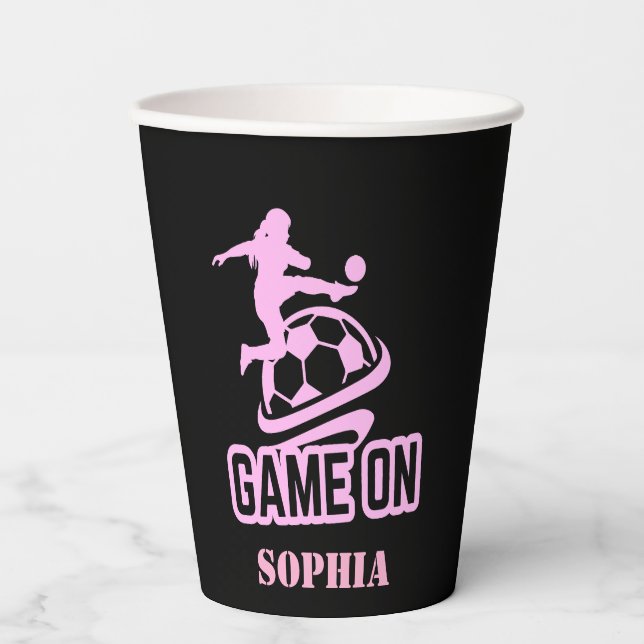 Soccer Football Girl Player Birthday Paper Cups (Front)