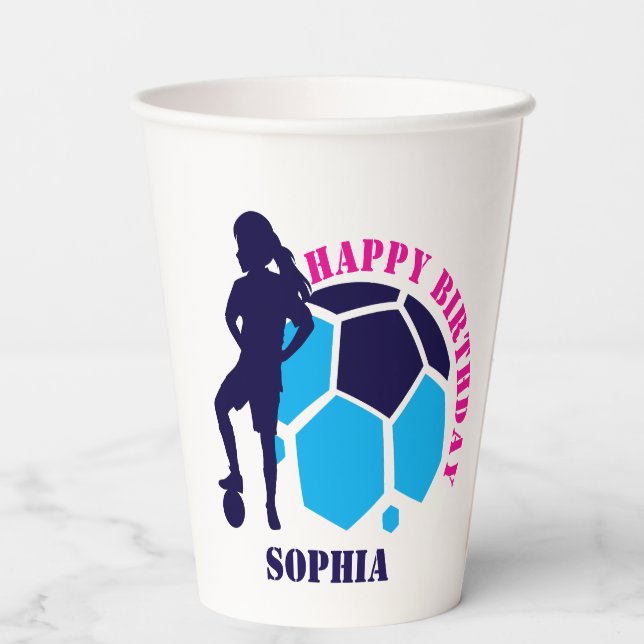 Soccer Football Girl Player Birthday Paper Cups (Back)