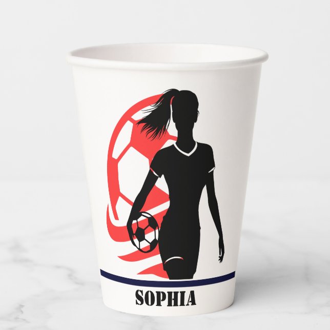 Soccer Football Girl Player Birthday Paper Cups (Front)