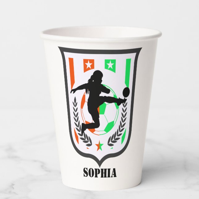 Soccer Football Girl Player Birthday Paper Cups (Front)