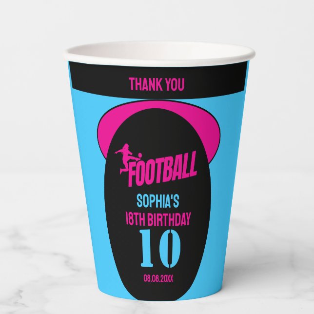 Soccer Football Girl Player Birthday Paper Cups (Front)