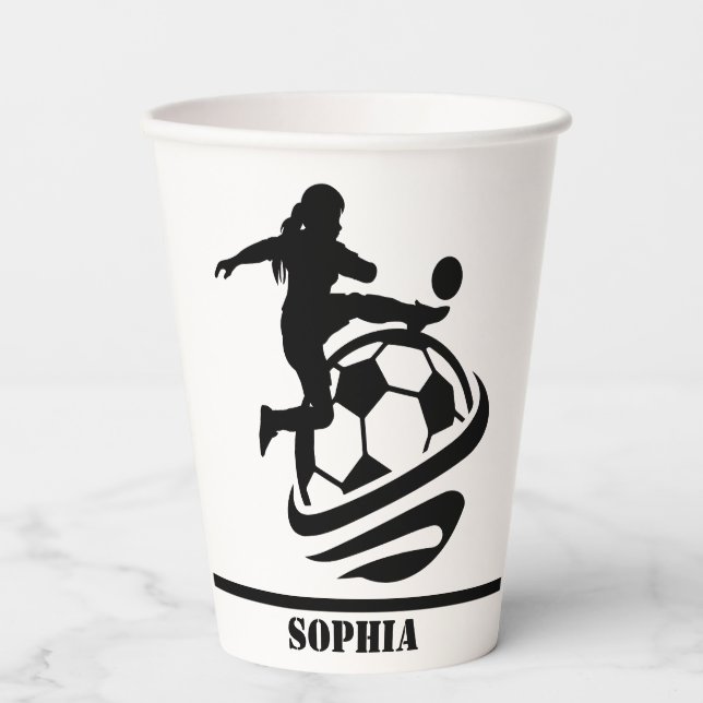 Soccer Football Girl Player Birthday Paper Cups (Front)
