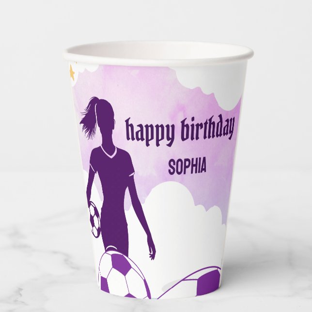 Soccer Football Girl Player Birthday Paper Cups (Front)