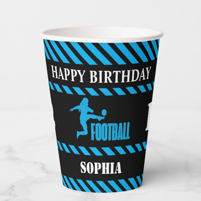Soccer Football Girl Player Birthday Paper Cups (Front)