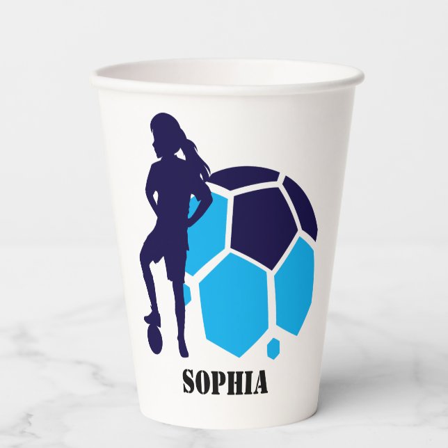 Soccer Football Girl Player Birthday Paper Cups (Front)