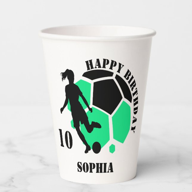 Soccer Football Girl Player Birthday Paper Cups (Front)