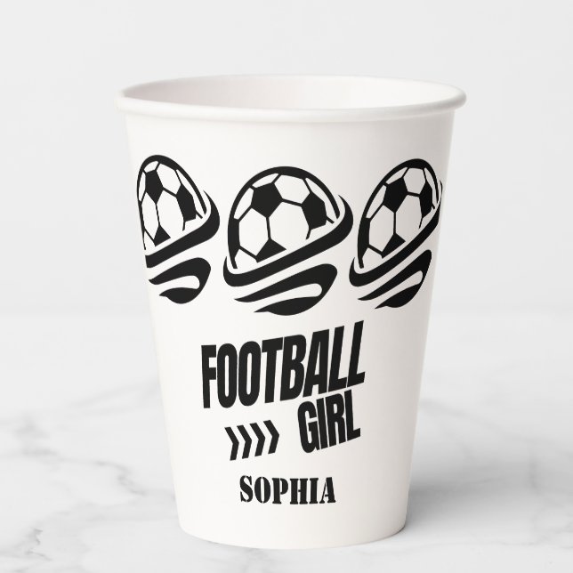 Soccer Football Girl Player Birthday Paper Cups (Front)
