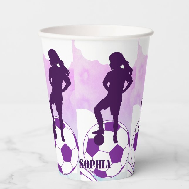 Soccer Football Girl Player Birthday Paper Cups (Front)