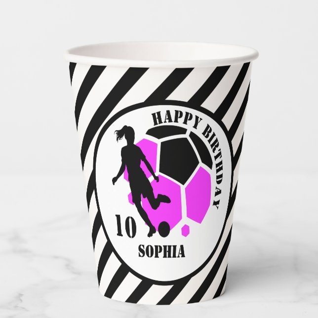 Soccer Football Girl Player Birthday Paper Cups (Front)
