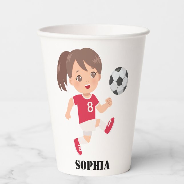 Soccer Football Girl Player Birthday Paper Cups (Front)