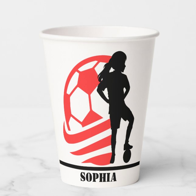 Soccer Football Girl Player Birthday Paper Cups (Front)