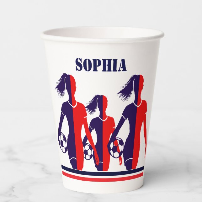 Soccer Football Girl Player Birthday Paper Cups (Front)