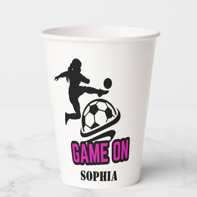 Soccer Football Girl Player Birthday Paper Cups (Front)