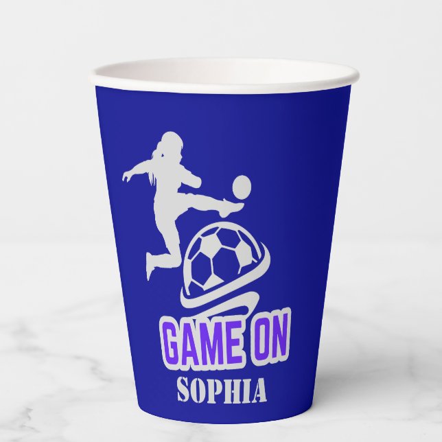 Soccer Football Girl Player Birthday Paper Cups (Front)