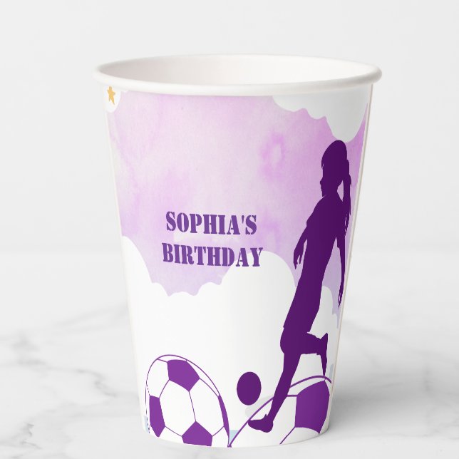 Soccer Football Girl Player Birthday Paper Cups (Back)