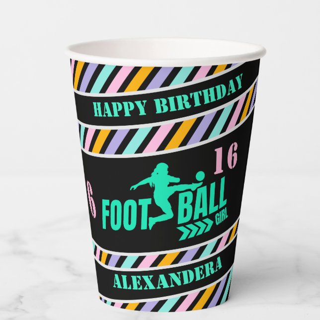 Soccer Football Girl Player Birthday Paper Cups (Back)