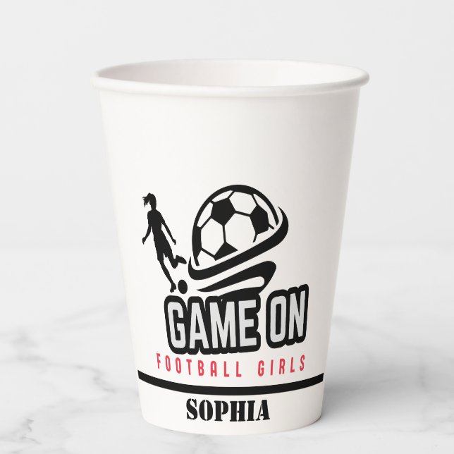 Soccer Football Girl Player Birthday Paper Cups (Front)