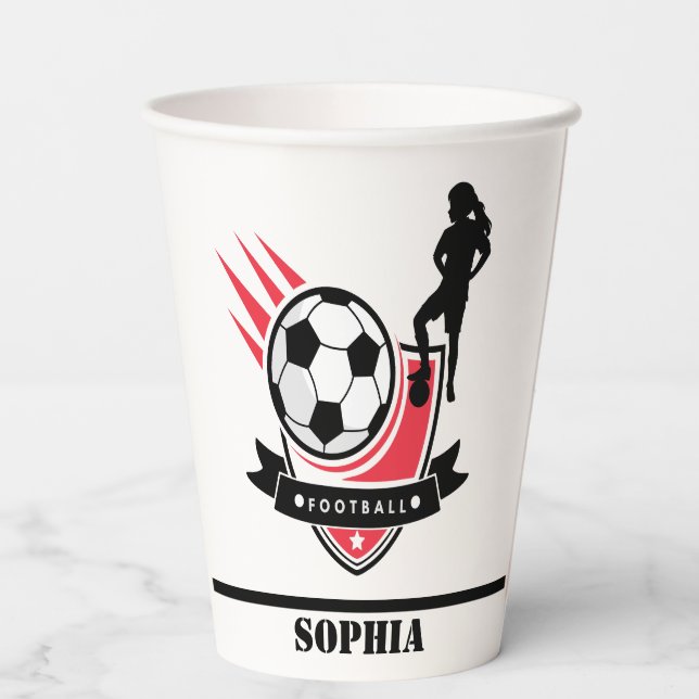 Soccer Football Girl Player Birthday Paper Cups (Back)