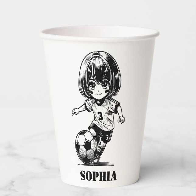 Soccer Football Girl Player Birthday Paper Cups (Front)