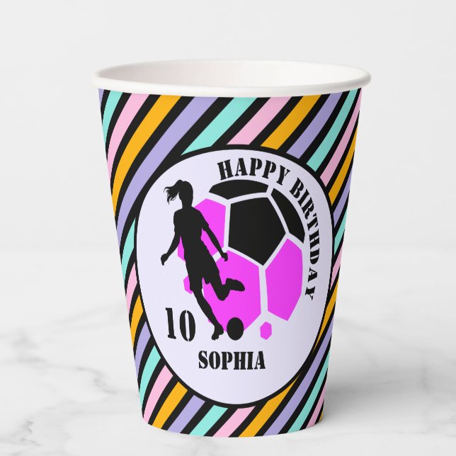 Soccer Football Girl Player Birthday Paper Cups (Front)
