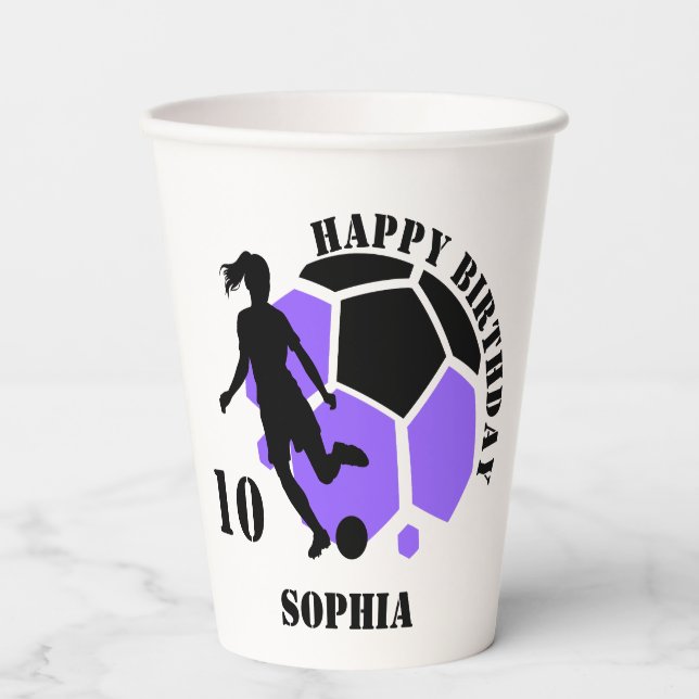 Soccer Football Girl Player Birthday Paper Cups (Front)
