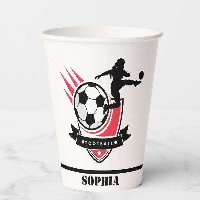 Soccer Football Girl Player Birthday Paper Cups (Front)