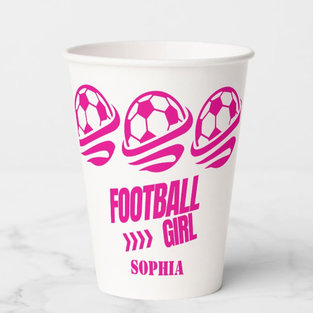 Soccer Football Girl Player Birthday Paper Cups (Front)