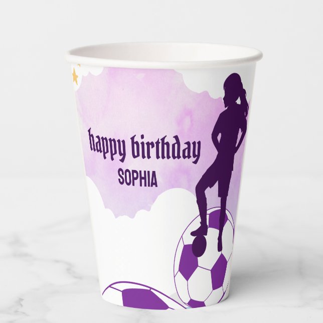 Soccer Football Girl Player Birthday Paper Cups (Front)