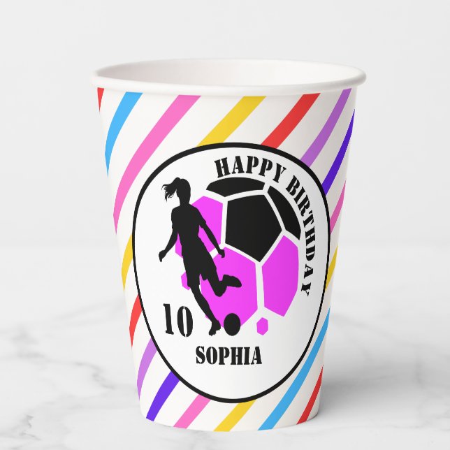Soccer Football Girl Player Birthday Paper Cups (Front)