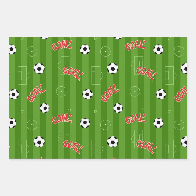 Soccer Football Green Sports Field Wrapping Paper Sheets (Front)