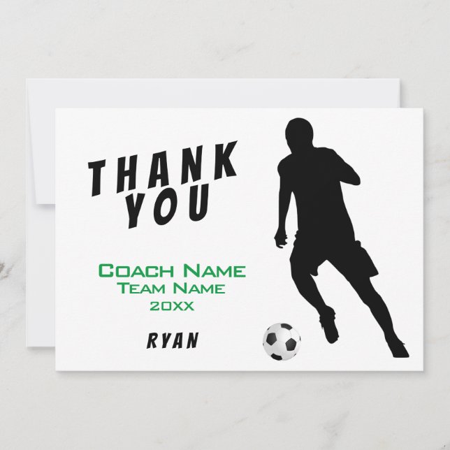 Soccer Football Green Thank you Coach Card (Front)