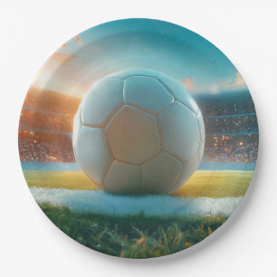 Soccer Football in white Paper Plates