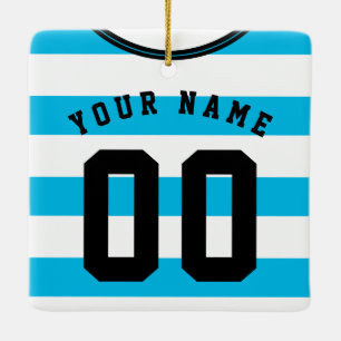 Soccer Football Jersey Template Ornament, Blue Ceramic Ornament