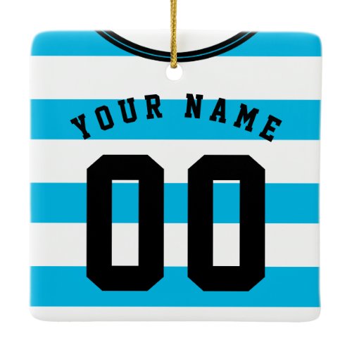 Soccer Football Jersey Template Ornament, Blue Ceramic Ornament