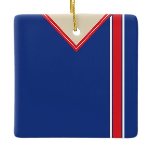 Soccer Football Jersey Template Ornament, Blue Red Ceramic Ornament