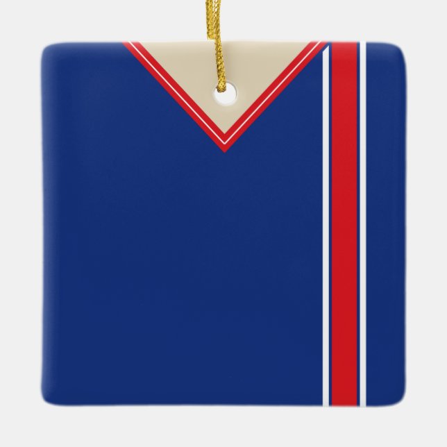 Soccer Football Jersey Template Ornament, Blue Red Ceramic Ornament (Front)